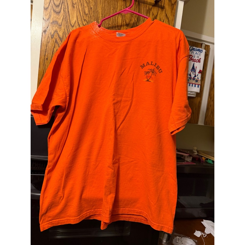Gildan Ultra Cotton Malibu Palm Tree Graphic T-Shirt Orange Mens XL Short Sleeve